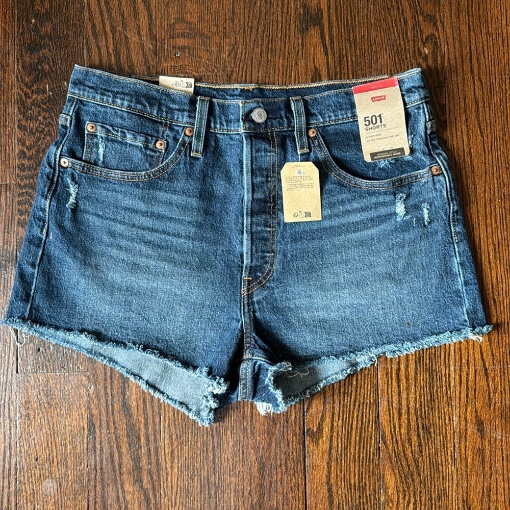 NWT Levis 501 Shorts Blue Dark high rise Denim size 31